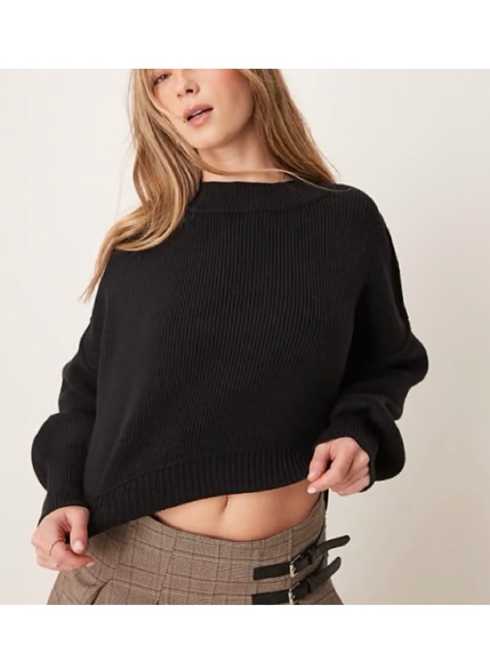 Free People easy street cropped pullover xs black $98